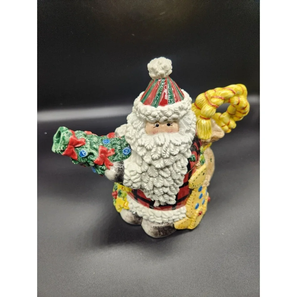 Festive Fitz And Floyd Christmas Holiday Teapot Homespun Ceramic Large